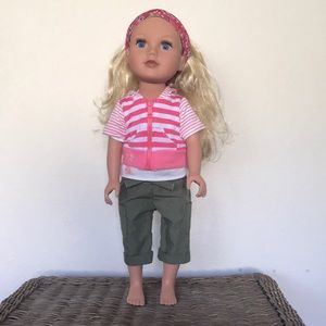 Our Generation Journey doll with accessories blonde hair blue eyes with backpack